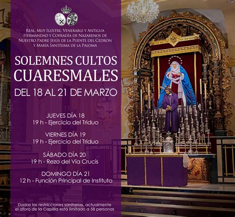 Este jueves comienzan los Cultos Cuaresmales dedicados al Señor de la