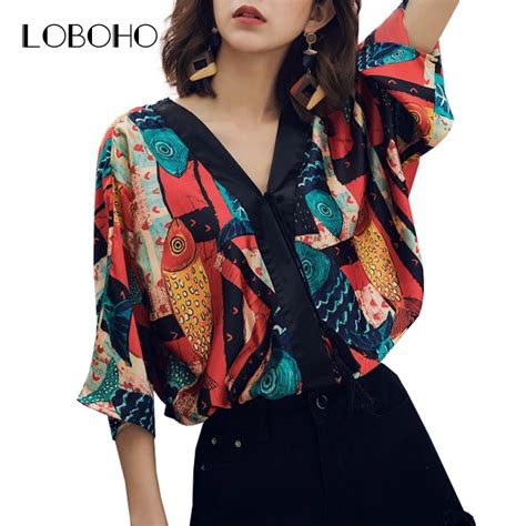 Bohemian Print Blouses Women 2018 Summer New Arrivals Half Sleeve V