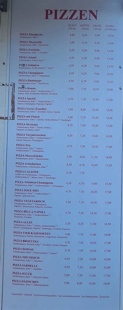 Speisekarte Von Pizzeria Bella Napoli N Rnberg Reichelsdorfer