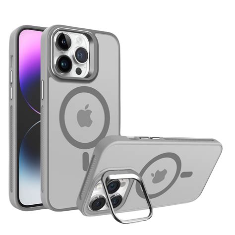 iPhone 15 Pro Metal Bracket Magsafe Mat Kılıf Gri Piili