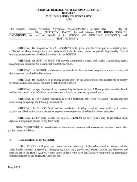 Uni Clinical Training Agreement10152013 Doc Doc Template PdfFiller