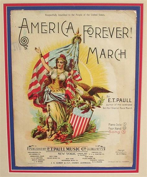 Vintage 1898 ET Paull America Forever March Antique Sheet Music Framed