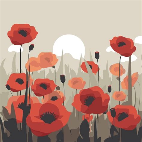 Premium Vector Background With Red Poppy Flowers