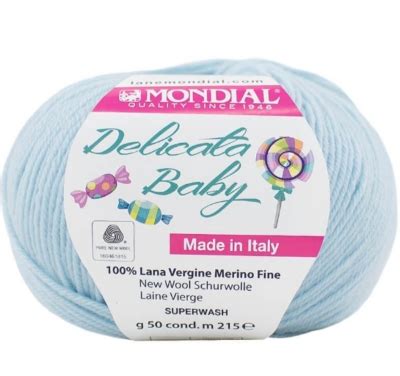 LANE MONDIAL Delicata Baby Celeste Claro 100 Lana Merino Pack 3