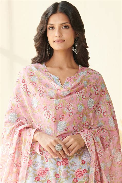 Buy Pink Hand Block Printed Cotton Mul Dupatta For Women FGD23 117