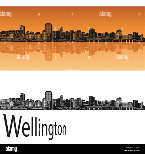 Wellington Skyline In Orange Background In Editable Vector File Stock