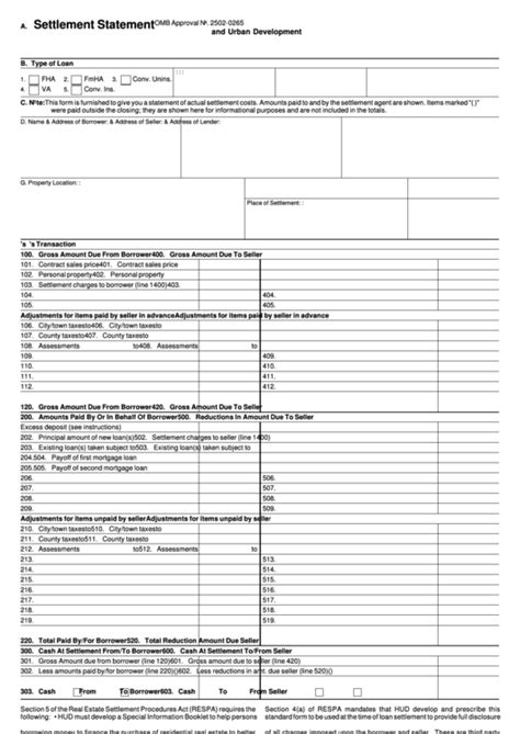 Settlement Statement Fillable Form Printable Forms Free Online