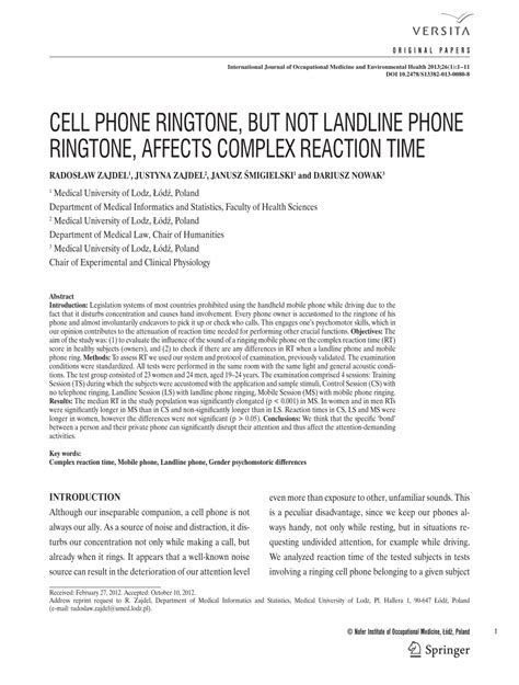 (PDF) Cell phone ringtone, but not landline phone ringtone, affects ...