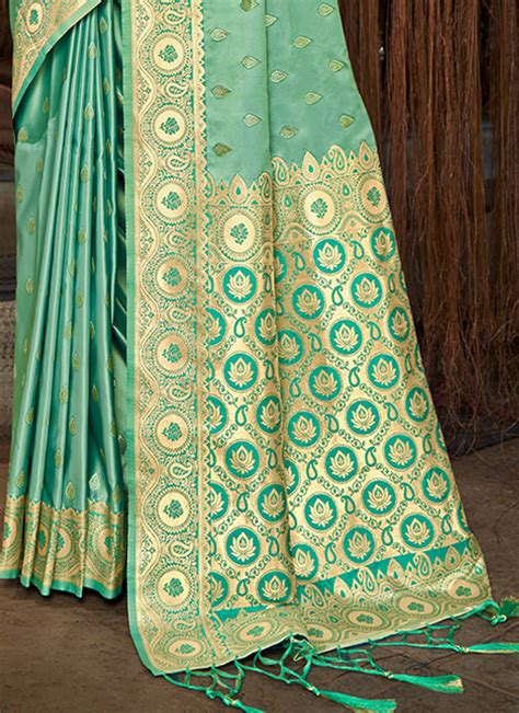 Buy Pista Green Satin Silk Weaving Traditional Wear Saree Online From