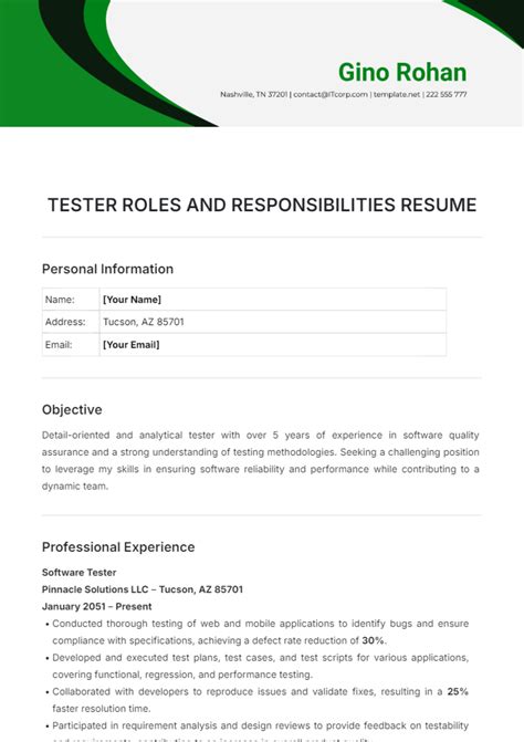 Free Tester Resume Templates Edit Online And Download