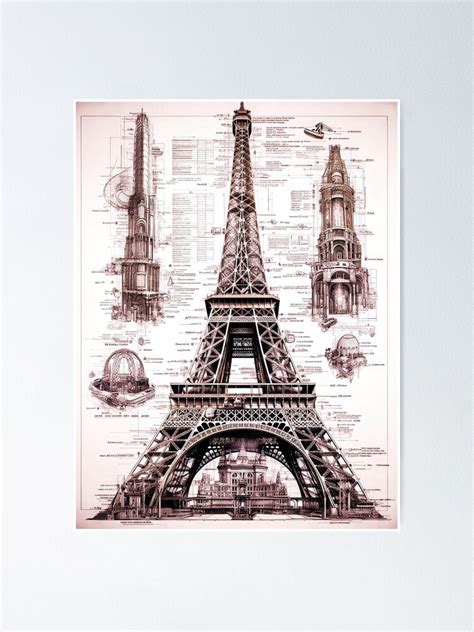 Eiffel Tower Blueprint Architectural Design Collection Poster For