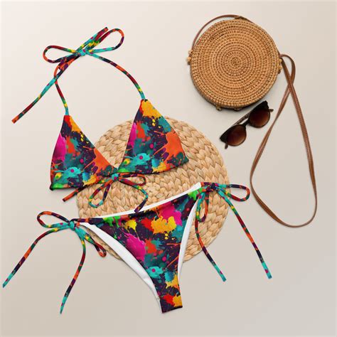 Paint Splashes String Bikini Colorful And Artsy Swimsuit Set For Women Etsy