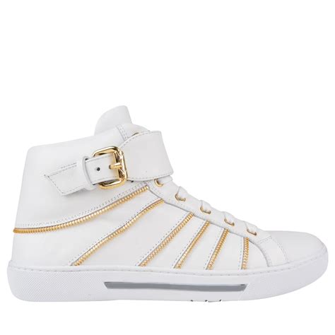 Versace Collection Zip Leather High Top Trainers White Leather