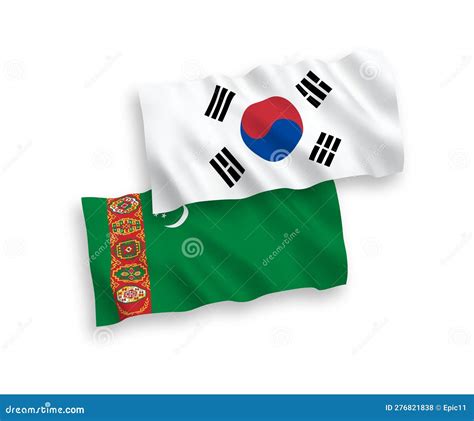 Banderas De Corea Del Sur Y Turkmenistán En Un Fondo Blanco Ilustración