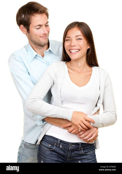 Young Couple Smiling Happy Interracial Couple Asian Woman Caucasian