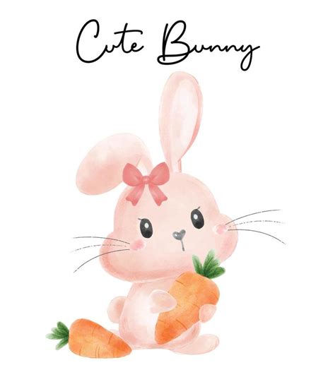 cute bunny rabbit girl hug carrot cartoon watercolour vector 5854320 Vector Art at Vecteezy