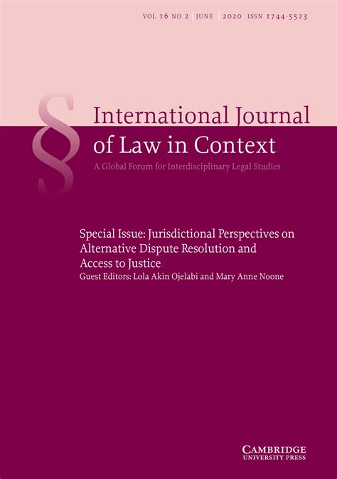 International Journal of Law in Context: Volume 16 - Jurisdictional Perspectives on Alternative ...