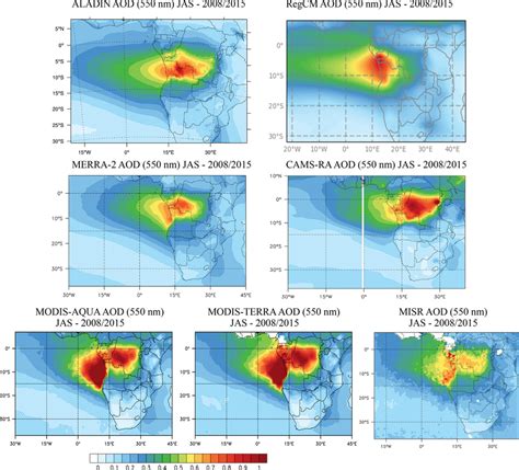 Total Aerosol Optical Depth Aod Estimated At Nm By The Two Rcms