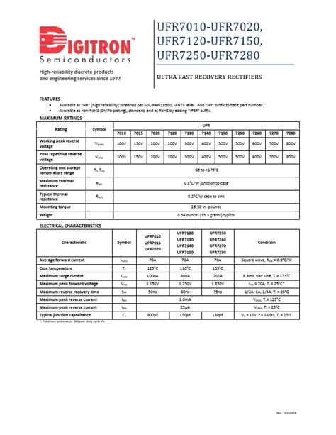 UFR7270 Data Sheet Digitron Semiconductors