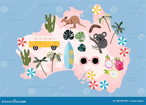 Australia Illustrated Map Australian Culture Nature And Traditions On