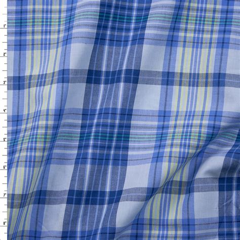 Cali Fabrics Light Blue And Yellow Plaid Fine Cotton Shirting Fabric By The Yard