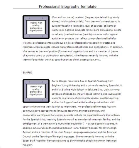 Sample Biography Templates Free Word Doc Examples