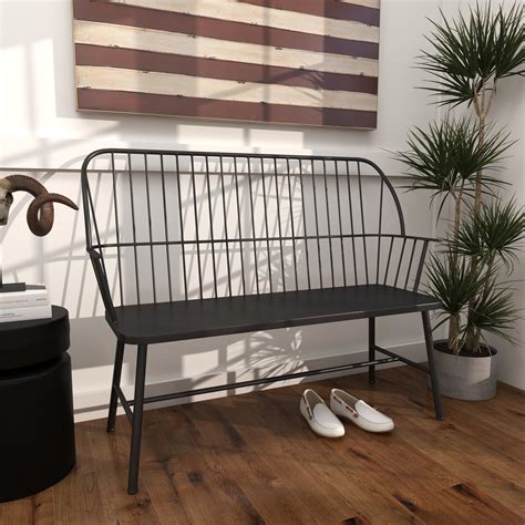 Decmode Black Traditional Outdoor Entryway Hallway Bench With Metal