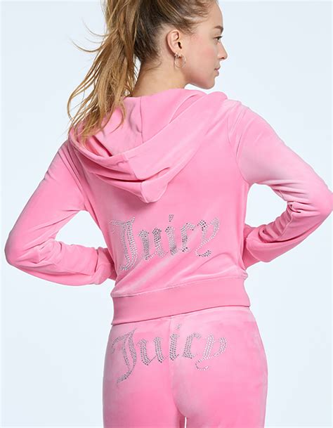 Juicy Couture Og Big Bling Velour Womens Zip Up Hoodie Pink Tillys