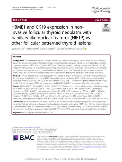 PDF HBME1 And CK19 Expression In Non Invasive Follicular Thyroid