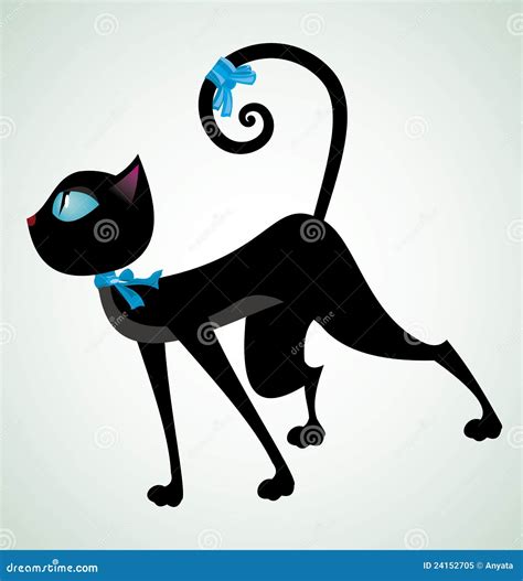 Black Cat With Blue Ribbon Stock Vector Illustration Of Agile 24152705