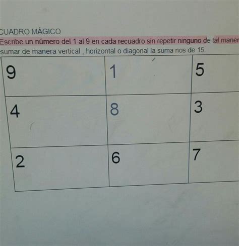 Cuadro M Gicoescribe Un N Mero Del Al En Cada Recuadro Sin Repetir