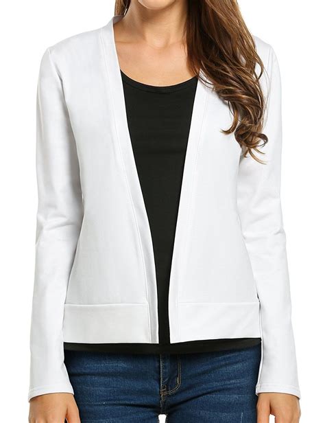 Womens Casual Open Front Long Sleeve Basic Knit Cardigan White