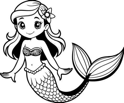 Mermaid Coloring Page for Kids - Simple Outline 46632018 Vector Art at ...