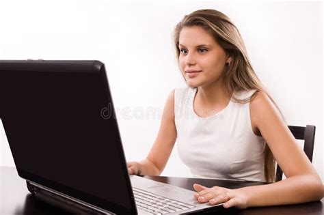 Astonished Girl Behind A Laptop Stock Photo Image Of Professional