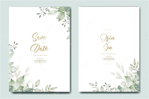 Premium Vector Green Leaves Watercolor Wedding Invitation Card Template