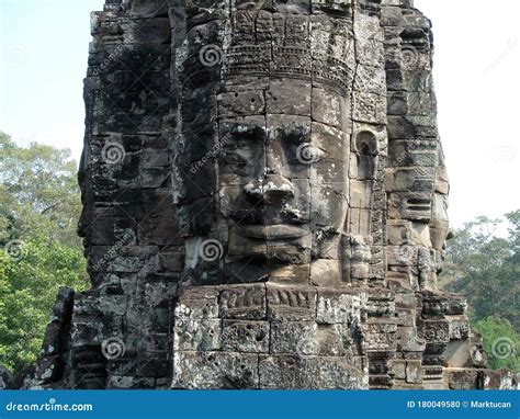 Rostros Del Templo Bayon En El Antiguo Angkor Wat Complejo Siem Reap