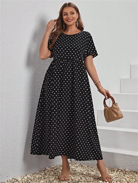 Emery Rose Plus Polka Dot Smock Dress Shein Usa