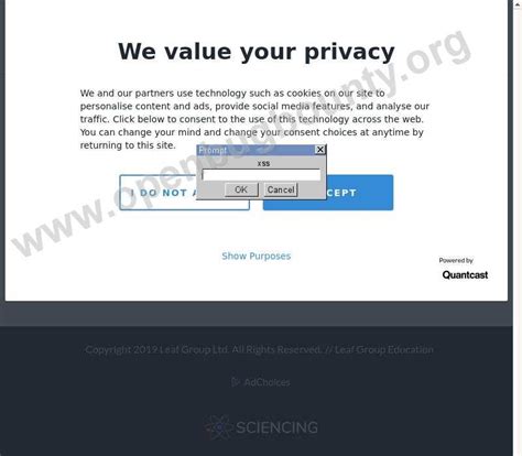 Sciencing Cross Site Scripting Vulnerability OBB 734811 Open Bug