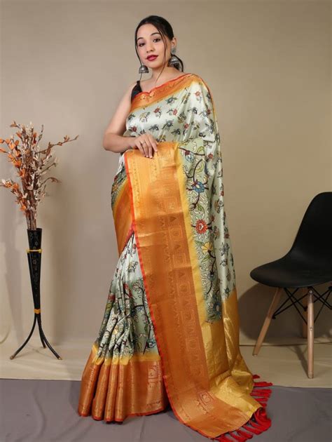 Pure Kanchipuram Saree With 3D Kalamkari Prints Dvz0003288