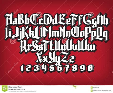 an old fashioned gothic font in black and white on a red background ...