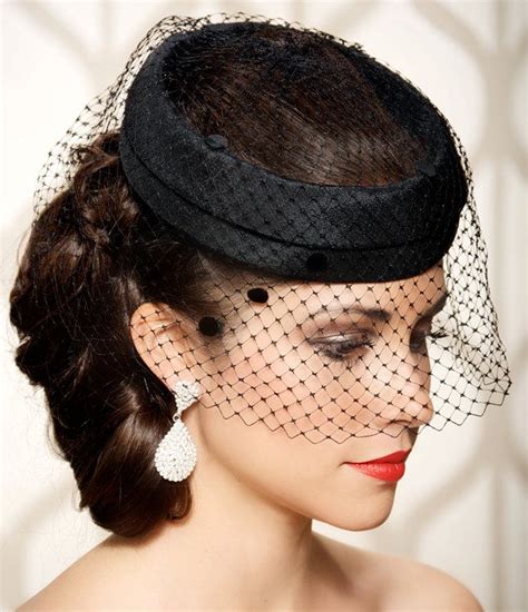 Black Bridal Cocktail Hat Dotted Black Veil Vintage 1940 Wedding Hat