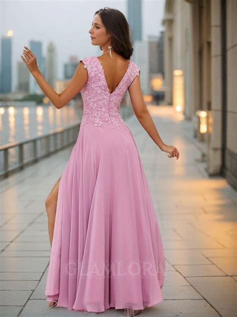 Charming A Line V Neck Cap Sleeves Floor Length Chiffon Bridesmaid