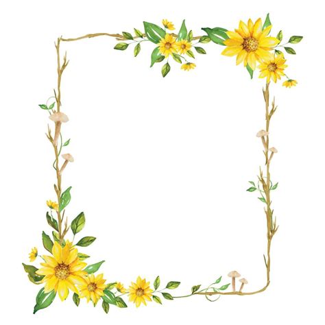 Watercolor Frame Of Sunflowers And Branches 20273198 Vector Art At Vecteezy