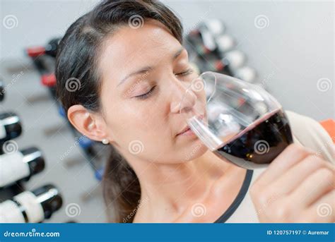 Brunette Smelling Red Wine Stock Image Image Of Attractive 120757197