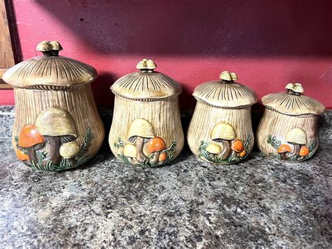 Vintage 70s Arnels Ceramic Mushroom Canisters Set Of 4 Ebay In 2022