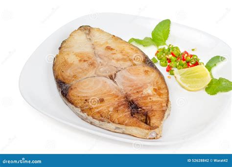 King Mackerel Steak On White Background Fried Fish Stock Photo Image