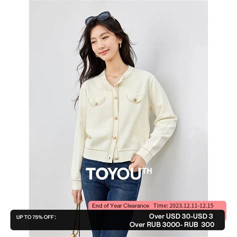 Toyouth Women Knit Cardigan 2023 Autumn Long Sleeve Round Neck Slim Fit