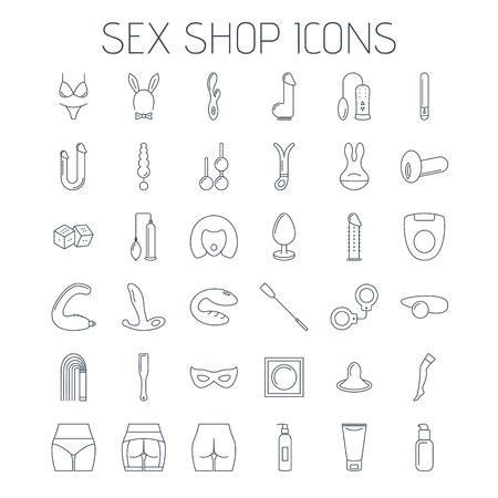 Sex Shop Line Icons Isolated On White Background Linear Minimalistic Icons For Your Website