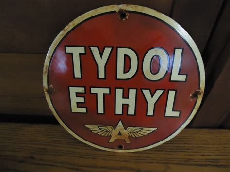 Old Vintage Flying A Tydol With Ethyl Gasoline Porcelain Enamel Gas