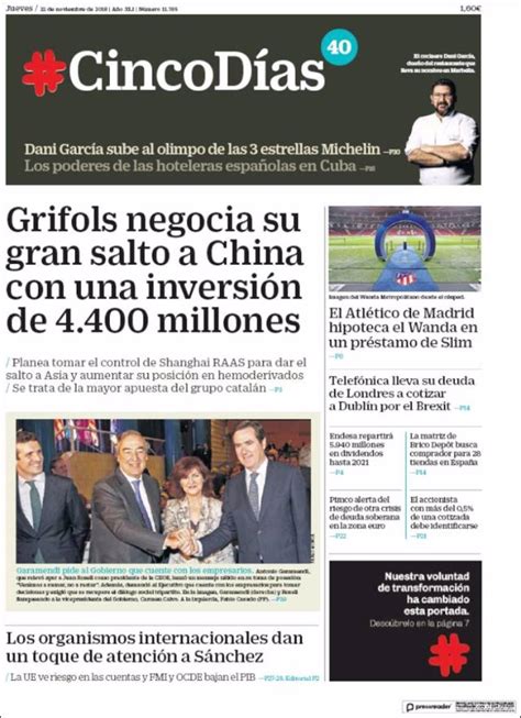 Las portadas de los periódicos económicos de hoy jueves 22 de noviembre